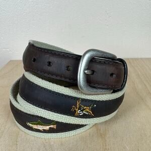 Men’s Brown Leather embroidered Belt Hunting Fishing Outdoorsman Size 42